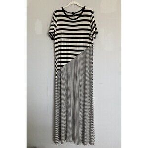 Who What Wear Striped Maxi Dress LARGE Black White Short Sleeve